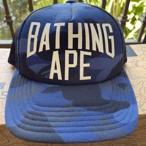 Bape NYC Logo Blue-Camo Trucker Hat - brand new